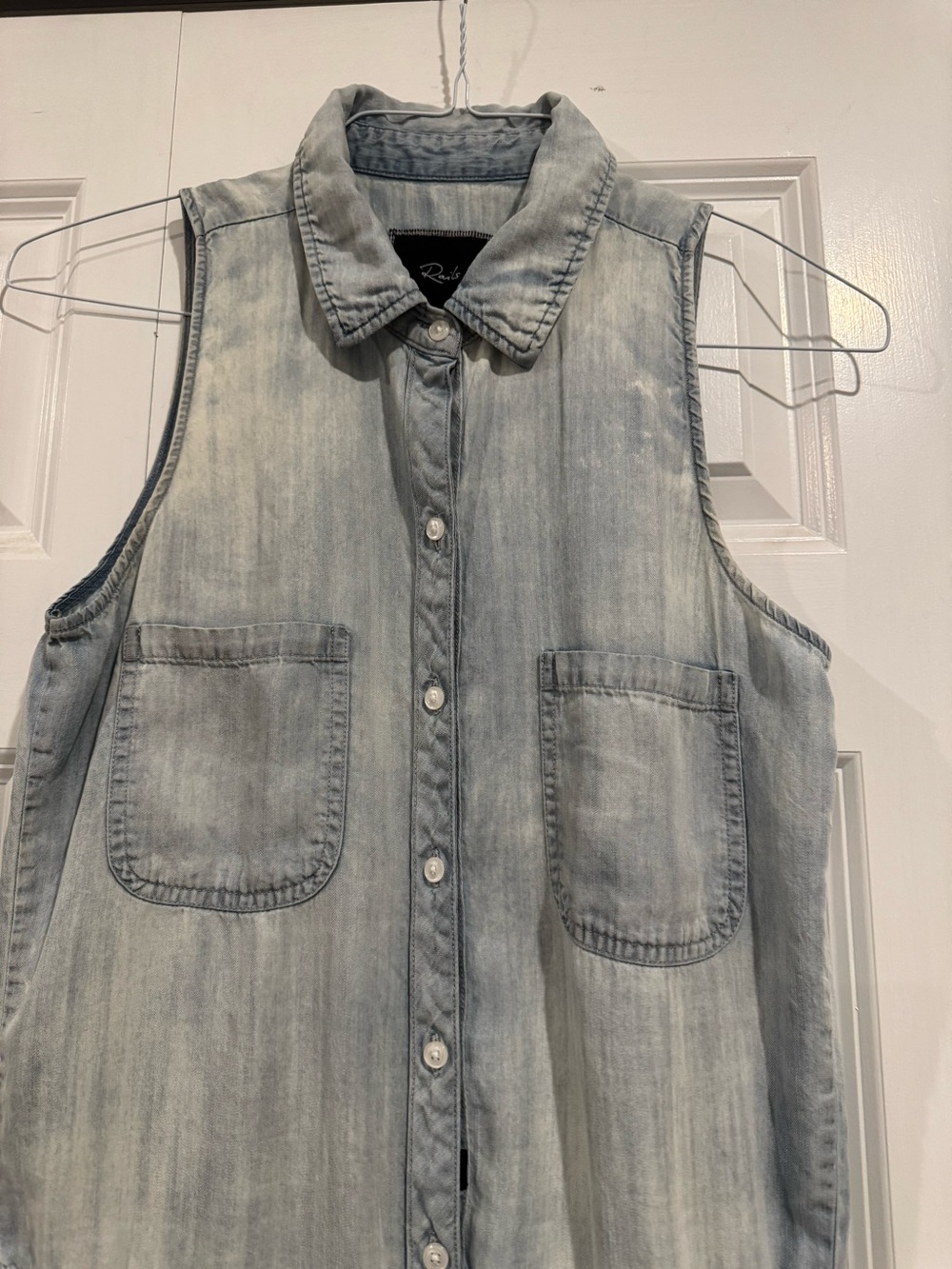 Rails 100% Tencel Chambray Romper XS Sleeveless Drawstring Waist Pockets - Picture 5 of 16